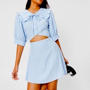 NWT Nasty Gal Check Cut Off Puff Sleeve Mini Dress